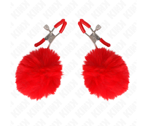 KINK - FAUX FUR BALL NIPPLE CLAMP RED 6 CM