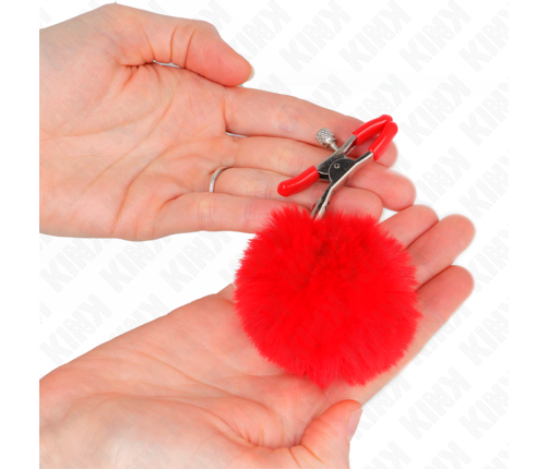 KINK - FAUX FUR BALL NIPPLE CLAMP RED 6 CM