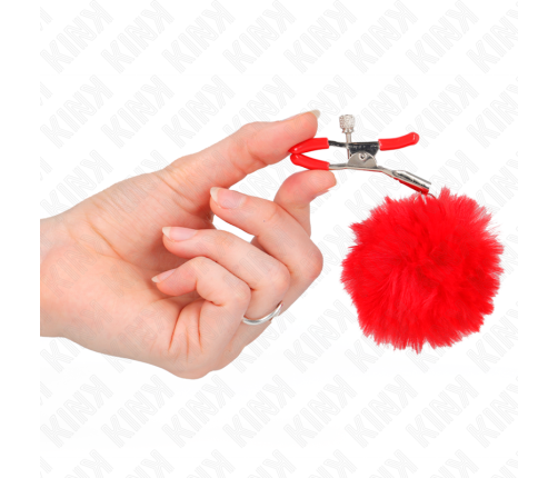 KINK - FAUX FUR BALL NIPPLE CLAMP RED 6 CM