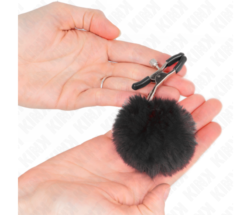 KINK - FAUX FUR BALL NIPPLE CLAMP BLACK 6 CM