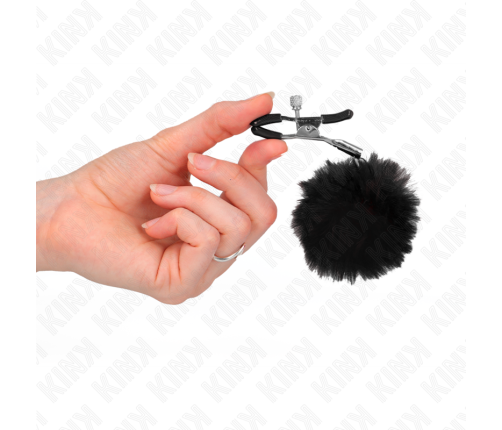 KINK - FAUX FUR BALL NIPPLE CLAMP BLACK 6 CM