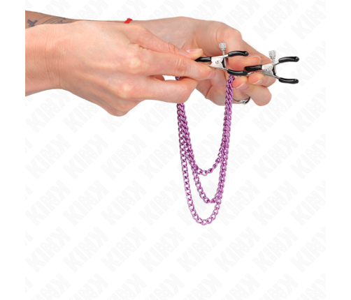 KINK - NIPPLE CLAMPS WITH 3 CHAINS PURPLE 20/23/28 CM