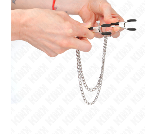 KINK - NIPPLE CLAMPS WITH 2 THICK CHAINS SILVER 20/23 CM