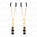 KINK - GOLD THIN NIPPLE CLAMPS WITH 3 BLACK GLASS BEADS 7 CM