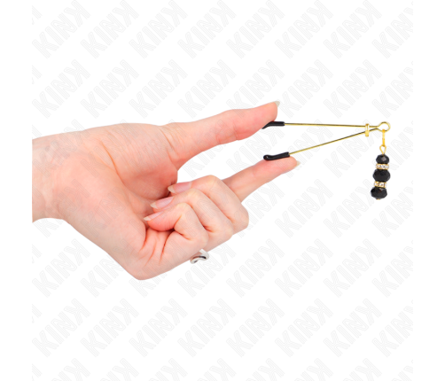 KINK - GOLD THIN NIPPLE CLAMPS WITH 3 BLACK GLASS BEADS 7 CM
