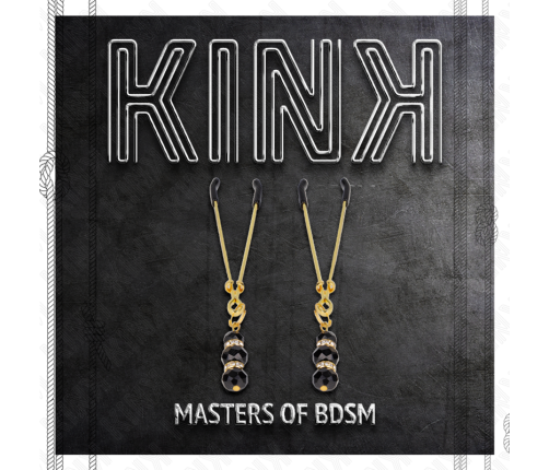 KINK - GOLD THIN NIPPLE CLAMPS WITH 3 BLACK GLASS BEADS 7 CM