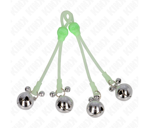 KINK - LUMINOUS SKULL NIPPLE CLAMPS WITH RING BELLS ADJUSTABLE GREEN / SILVER