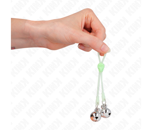 KINK - LUMINOUS SKULL NIPPLE CLAMPS WITH RING BELLS ADJUSTABLE GREEN / SILVER
