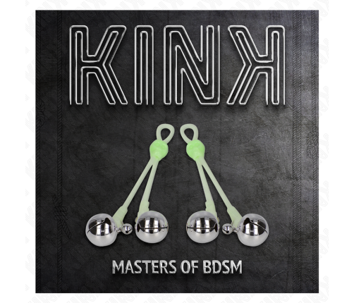 KINK - LUMINOUS SKULL NIPPLE CLAMPS WITH RING BELLS ADJUSTABLE GREEN / SILVER