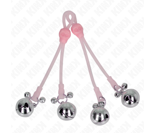 KINK - LUMINOUS SKULL NIPPLE CLAMPS WITH RING BELLS ADJUSTABLE PINK / SILVER