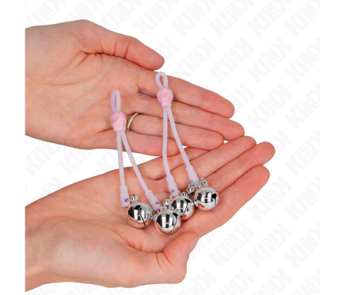 KINK - LUMINOUS SKULL NIPPLE CLAMPS WITH RING BELLS ADJUSTABLE PINK / SILVER
