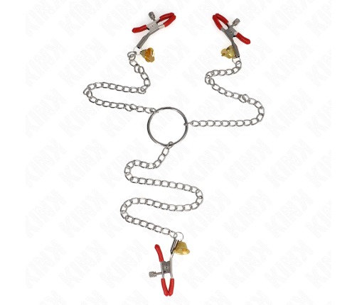 KINK - BELL TRIPLE NIPPLE AND CLIT CLAMPS RED WITH CHAIN 30 CM