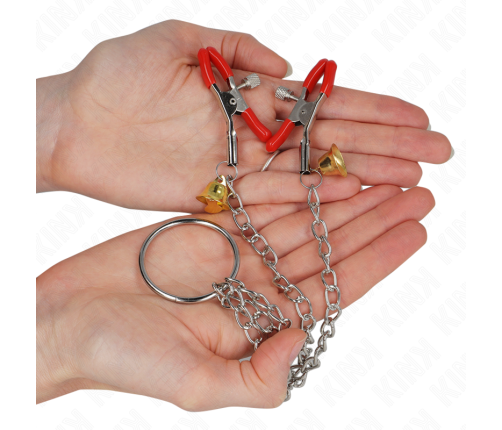 KINK - BELL TRIPLE NIPPLE AND CLIT CLAMPS RED WITH CHAIN 30 CM