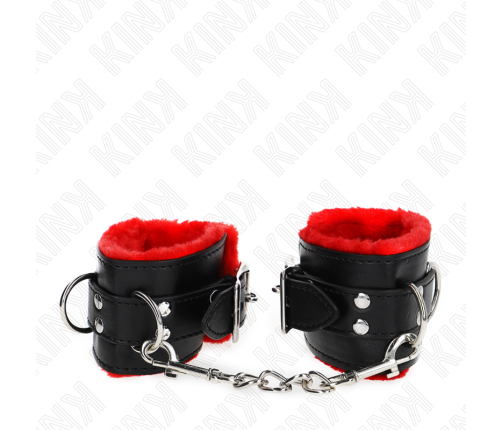 KINK - FUR LINED WRIST RESTRAINTS WITH SQUARE HOLES RED AND BLACK BELT ADJUSTABLE 17-29 CM X 6 CM