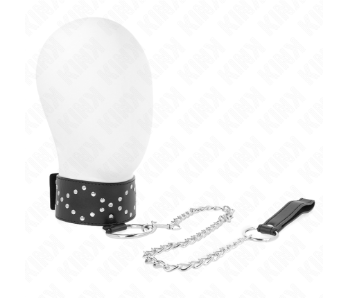 KINK - NECKLACE 65 CM WITH LEASH WITH SILVER STUDS MODEL 3 ADJUSTABLE 36-43 CM X 5 CM