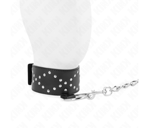 KINK - NECKLACE 65 CM WITH LEASH WITH SILVER STUDS MODEL 3 ADJUSTABLE 36-43 CM X 5 CM