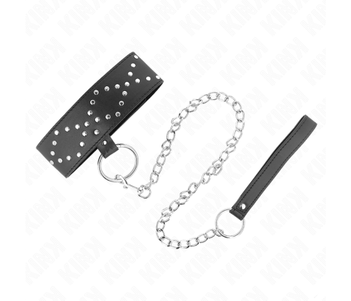 KINK - NECKLACE 65 CM WITH LEASH WITH SILVER STUDS MODEL 3 ADJUSTABLE 36-43 CM X 5 CM