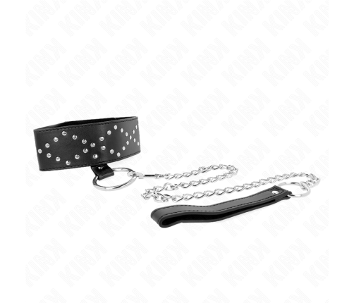 KINK - NECKLACE 65 CM WITH LEASH WITH SILVER STUDS MODEL 3 ADJUSTABLE 36-43 CM X 5 CM