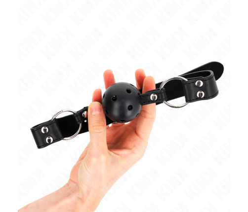 KINK - BREATHABLE BALL 4 CM GAG WITH DOUBLE RIVET MODEL 1 BLACK 62.5 x 2.5 CM ADJUSTABLE 42-58 CM