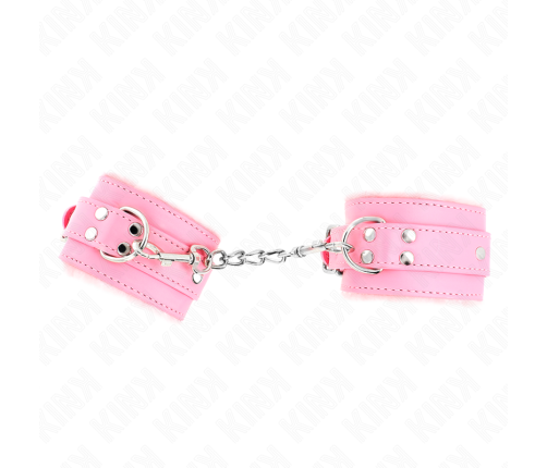 KINK - FUR LINED WRIST RESTRAINTS PINK WITH PINK BELT ADJUSTABLE 17-29 CM X 6 CM
