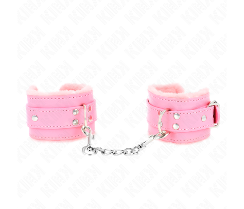 KINK - FUR LINED WRIST RESTRAINTS PINK WITH PINK BELT ADJUSTABLE 17-29 CM X 6 CM
