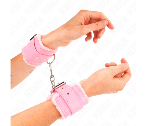 KINK - FUR LINED WRIST RESTRAINTS PINK WITH PINK BELT ADJUSTABLE 17-29 CM X 6 CM