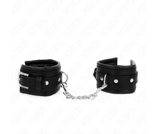 KINK - RHINESTONE BUCKLE WRIST RESTRAINTS BLACK ADJUSTABLE 25-32 CM X 5.5 CM