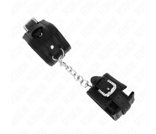KINK - RHINESTONE BUCKLE WRIST RESTRAINTS BLACK ADJUSTABLE 25-32 CM X 5.5 CM