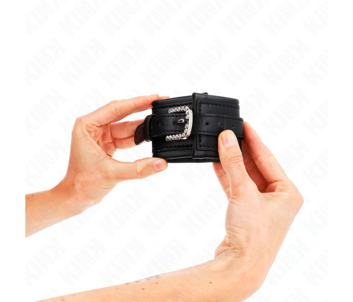 KINK - RHINESTONE BUCKLE WRIST RESTRAINTS BLACK ADJUSTABLE 25-32 CM X 5.5 CM