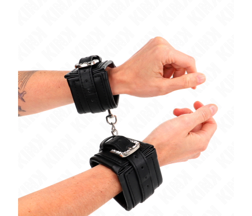 KINK - RHINESTONE BUCKLE WRIST RESTRAINTS BLACK ADJUSTABLE 25-32 CM X 5.5 CM