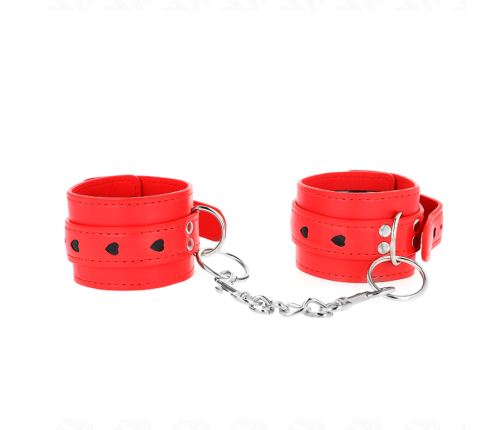 KINK - RED WRIST RESTRAINTS WITH BLACK HEART INLAY ADJUSTABLE 21-28 CM X 5.5 CM