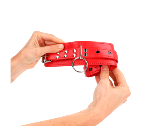 KINK - RED WRIST RESTRAINTS WITH BLACK HEART INLAY ADJUSTABLE 21-28 CM X 5.5 CM