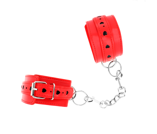 KINK - RED WRIST RESTRAINTS WITH BLACK HEART INLAY ADJUSTABLE 21-28 CM X 5.5 CM