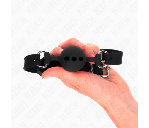 KINK - FULL SILICONE GAG 55 x 2 CM WITH 4 CM BALL SIZE S BLACK ADJUSTABLE 35-51 CM