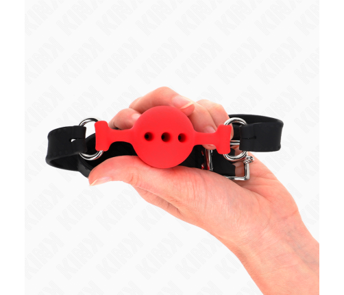 KINK - FULL SILICONE GAG 55 x 2 CM WITH 4 CM BALL SIZE S RED ADJUSTABLE 35-51 CM