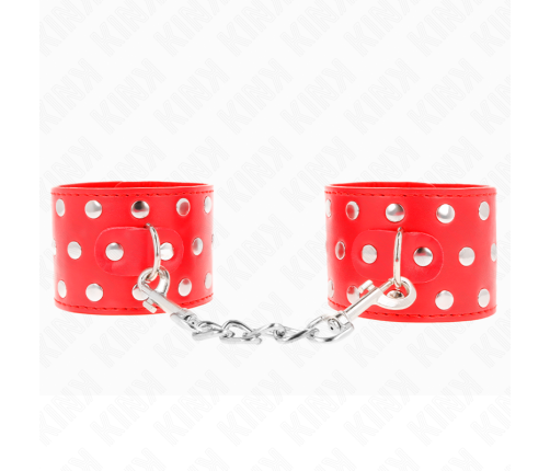 KINK - WRIST RESTRAINTS WITH SNAP FASTEN FULL OF RIVETS RED ADJUSTABLE 19-24 CM X 5.5 CM