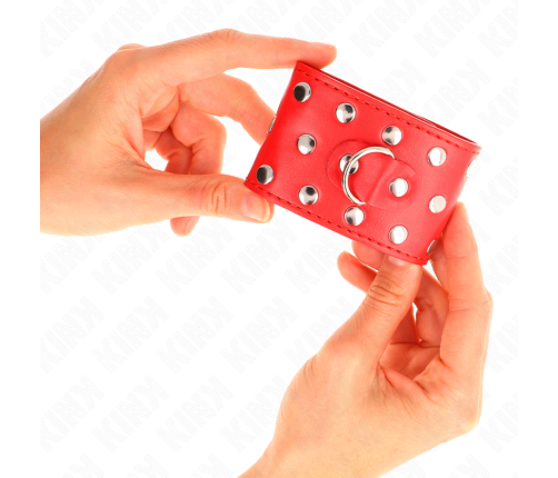 KINK - WRIST RESTRAINTS WITH SNAP FASTEN FULL OF RIVETS RED ADJUSTABLE 19-24 CM X 5.5 CM
