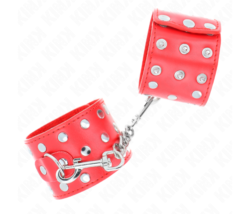KINK - WRIST RESTRAINTS WITH SNAP FASTEN FULL OF RIVETS RED ADJUSTABLE 19-24 CM X 5.5 CM