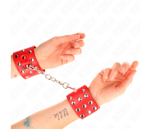 KINK - WRIST RESTRAINTS WITH SNAP FASTEN FULL OF RIVETS RED ADJUSTABLE 19-24 CM X 5.5 CM