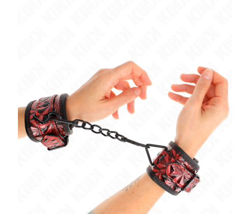 KINK - DIAMOND PATTERN WRIST RESTRAINTS DARK RED ADJUSTABLE 17-26 CM X 5.5 CM