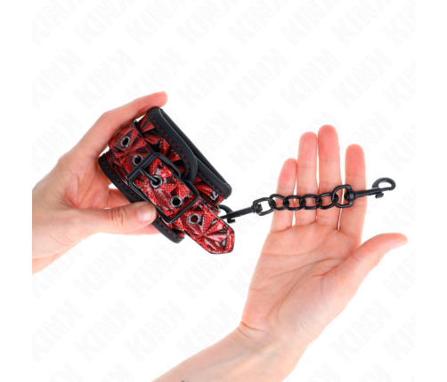 KINK - DIAMOND PATTERN WRIST RESTRAINTS DARK RED ADJUSTABLE 17-26 CM X 5.5 CM