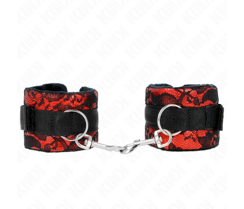 KINK - SHORT VELVET LACE WRIST RESTRAINTS AND NYLON BIND RED / BLACK 23 X 6.5 CM