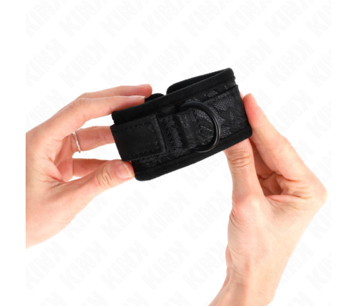KINK - DARK LACE COVERED WRIST CUFFS NEOPRENE ADJUSTABLE BLACK 20-29 CM X 5 CM