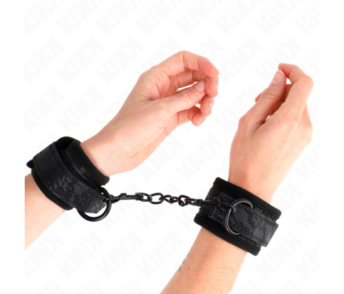 KINK - DARK LACE COVERED WRIST CUFFS NEOPRENE ADJUSTABLE BLACK 20-29 CM X 5 CM