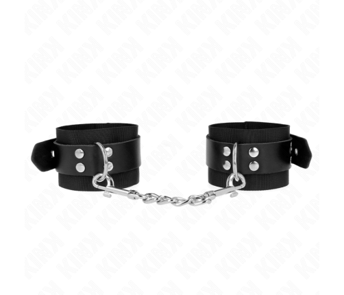 KINK - NYLON WRIST RESTRAINTS BLACK WITH LEATHER BELT BLACK ADJUSTABLE 19-29 CM X 5.1 CM