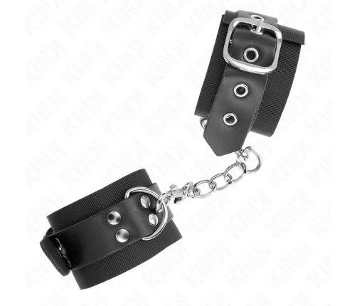 KINK - NYLON WRIST RESTRAINTS BLACK WITH LEATHER BELT BLACK ADJUSTABLE 19-29 CM X 5.1 CM