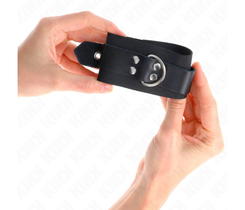 KINK - NYLON WRIST RESTRAINTS BLACK WITH LEATHER BELT BLACK ADJUSTABLE 19-29 CM X 5.1 CM