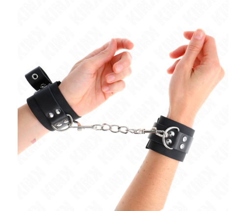 KINK - NYLON WRIST RESTRAINTS BLACK WITH LEATHER BELT BLACK ADJUSTABLE 19-29 CM X 5.1 CM