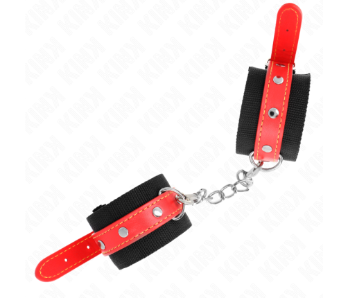 KINK - NYLON WRIST RESTRAINTS BLACK WITH LEATHERETTE RED ADJUSTABLE 19-24 CM X 5.5 CM