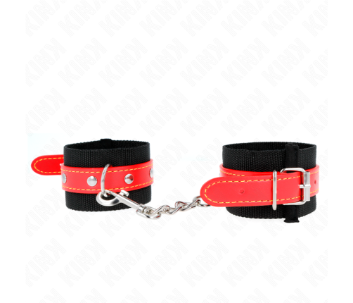 KINK - NYLON WRIST RESTRAINTS BLACK WITH LEATHERETTE RED ADJUSTABLE 19-24 CM X 5.5 CM